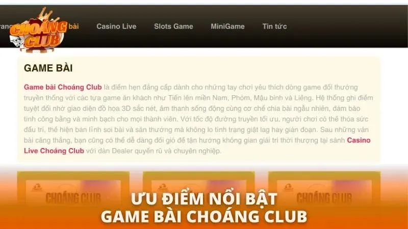 Game Bài Choáng Club | Khám Phá Cá Cược Chuyên Nghiệp 2026 Nhiều ưu điểm vượt trội tại sảnh cược